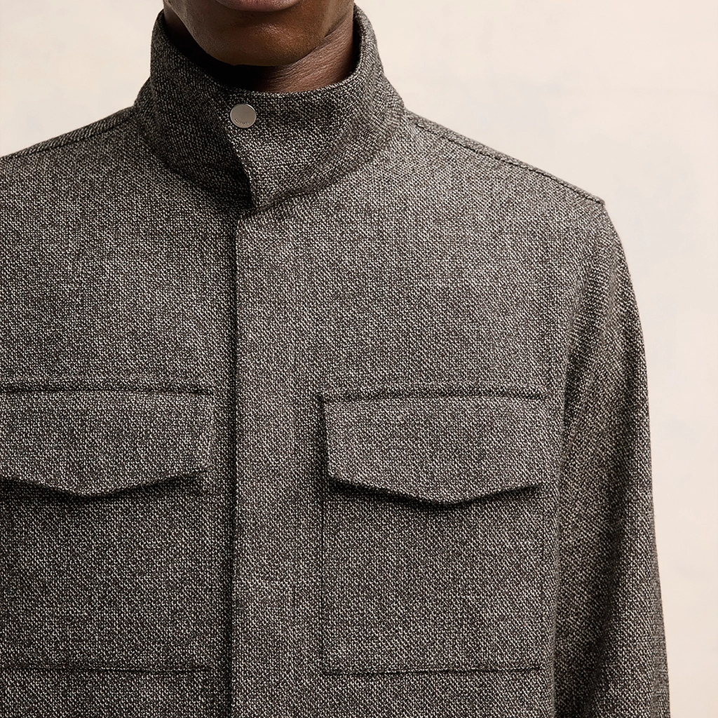 AMI Paris High Collar Wool-Blend Shirt - L